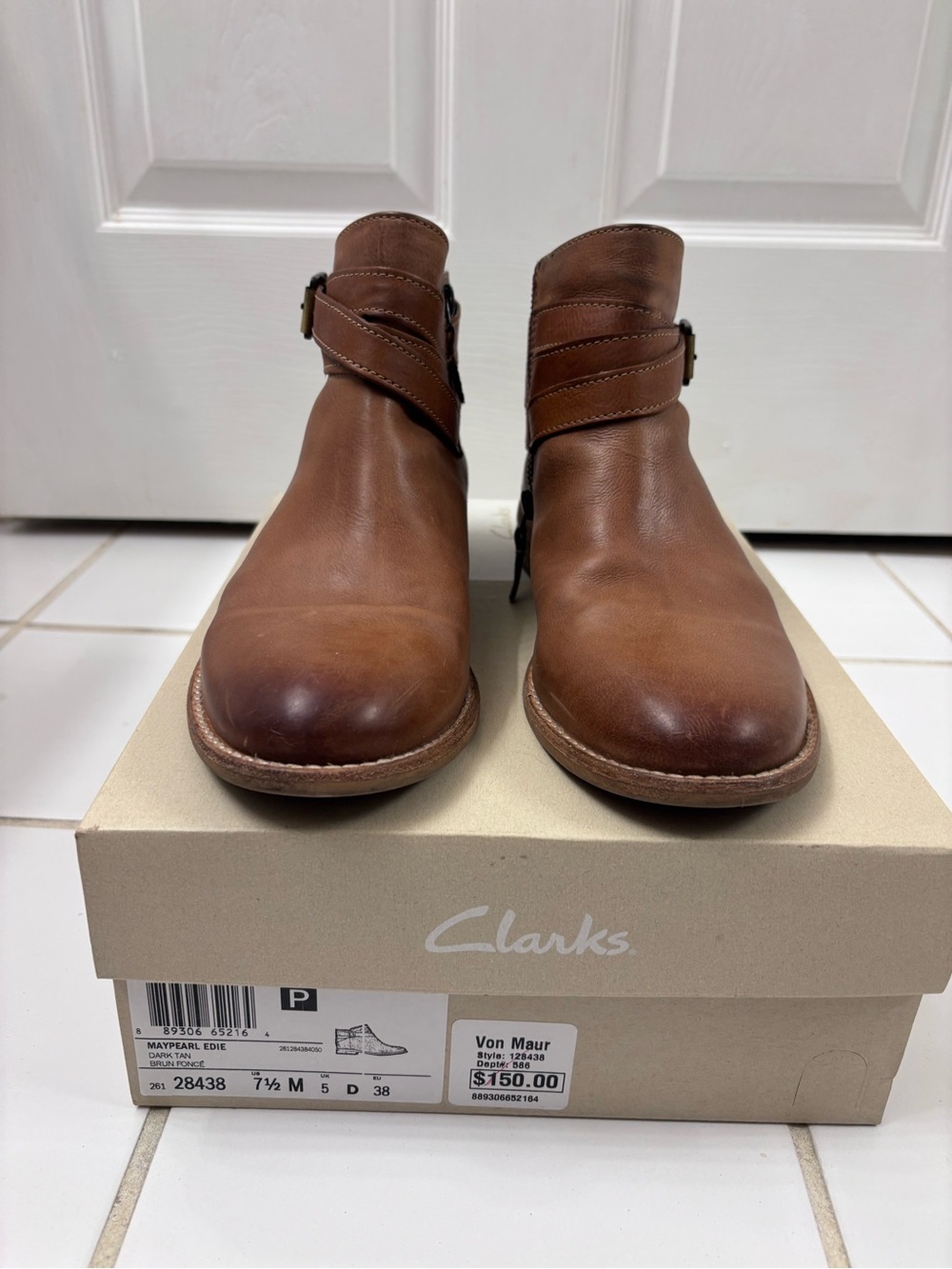 Clarks Tan Leather Ankle Booties with Buckle Strap - Picture 10 of 11